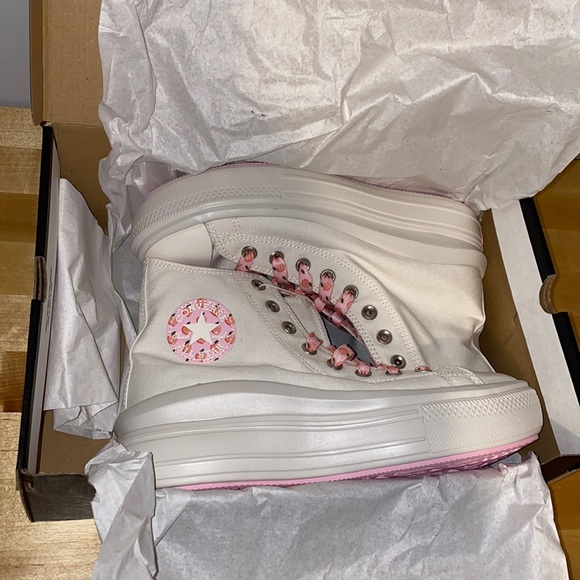 BLACK FRI SALE 🍑PEACH PATTERN! egret converse hi top cherry women 10 shoe platf - Picture 5 of 10
